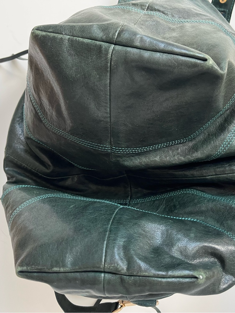 Andrew Marc Distressed Leather Slouch Tote | Oversized Hobo Bag | Teal Color - Picture 5 of 8